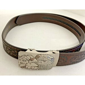 Men's Genuine Embossed Leather Belt With Ratchet Belt Buckle With Eagle Italian